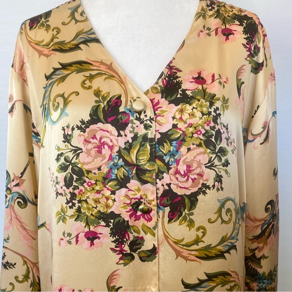 90s Victoria’s Secret Silk Cream Nightshirt Floral Print Vintage Shirt Tunic Top - Picture 8 of 9